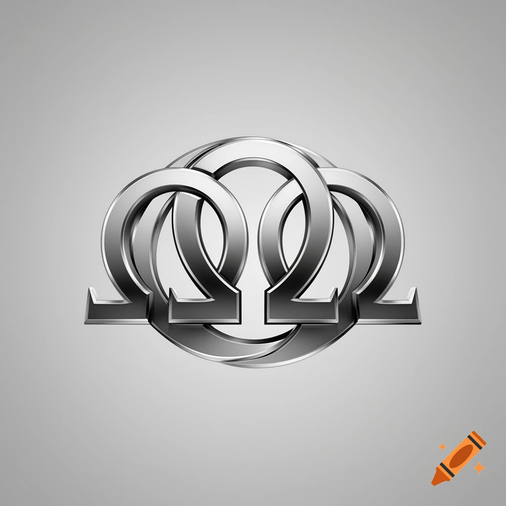 Three metallic silver Omega symbols interlinked against a light grey background.