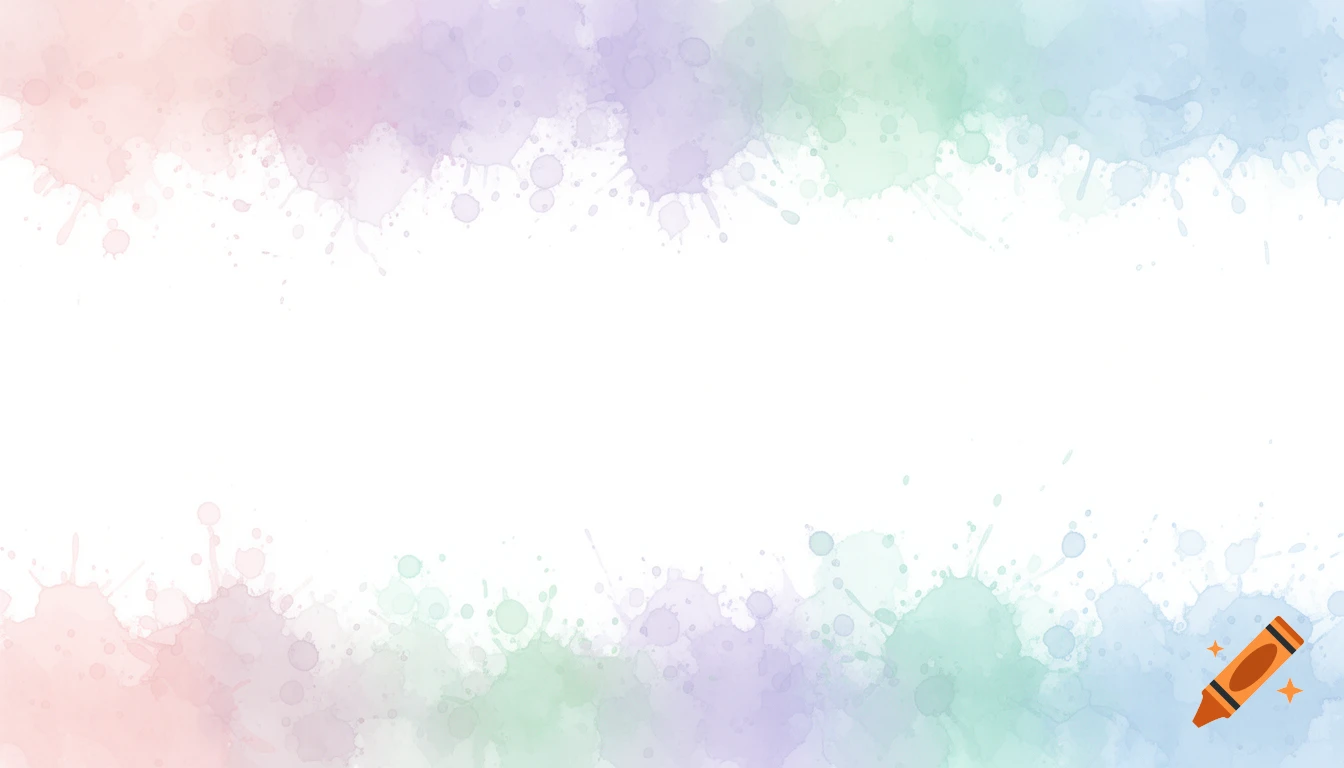Pastel watercolor paint splashes forming top and bottom borders on a white background.