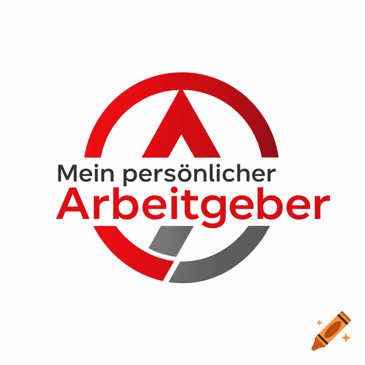 A logo featuring a red and grey abstract 'A' shape within a circular design, above the text 'Mein persönlicher Arbeitgeber' in black and red.