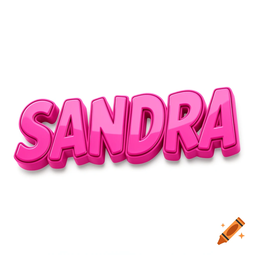 Pink 3D block letters spelling "SANDRA" on a white background, with a comic-style effect.