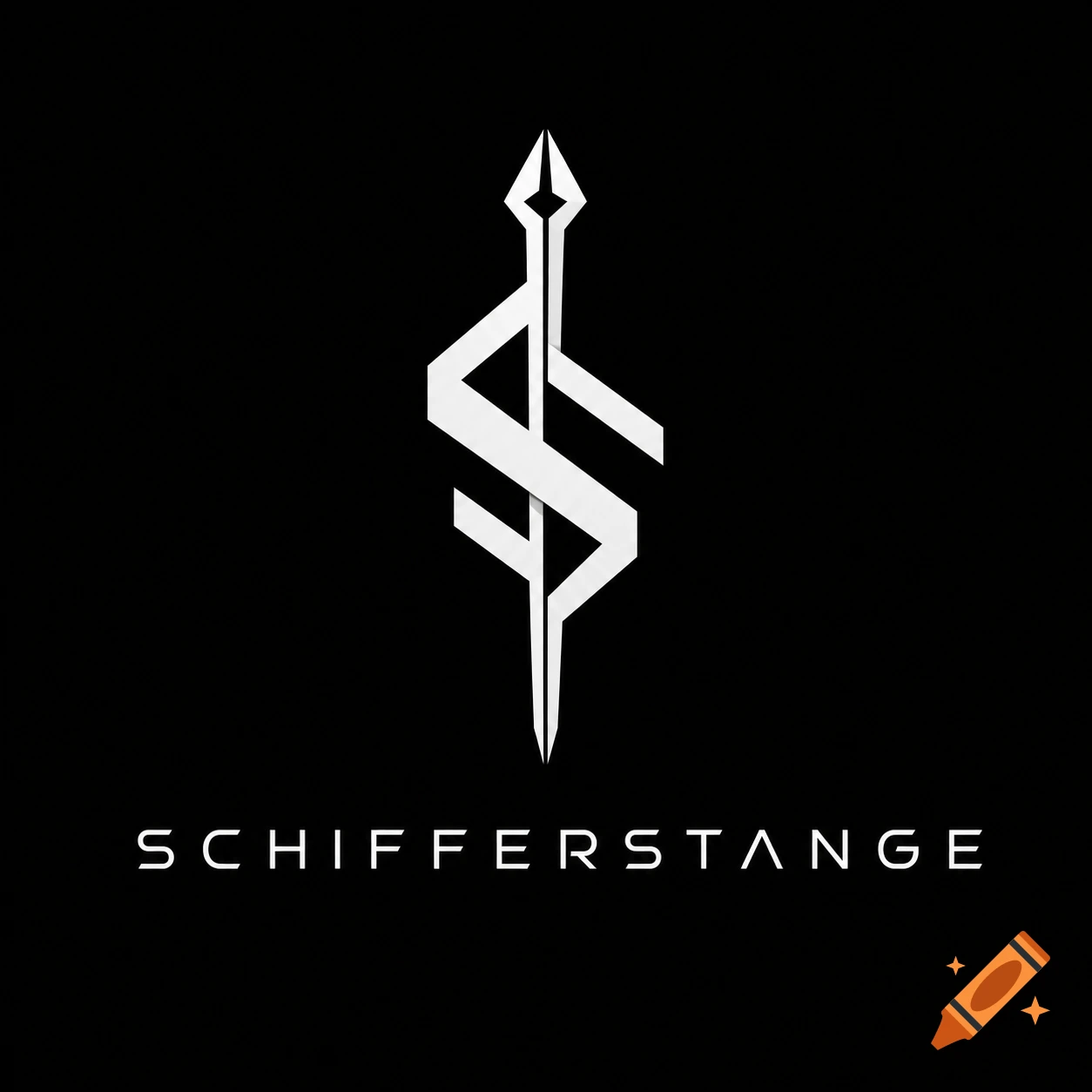 Abstract white logo with a central spear-like design and 'SCHIFFERSTANGE' text on a black background.