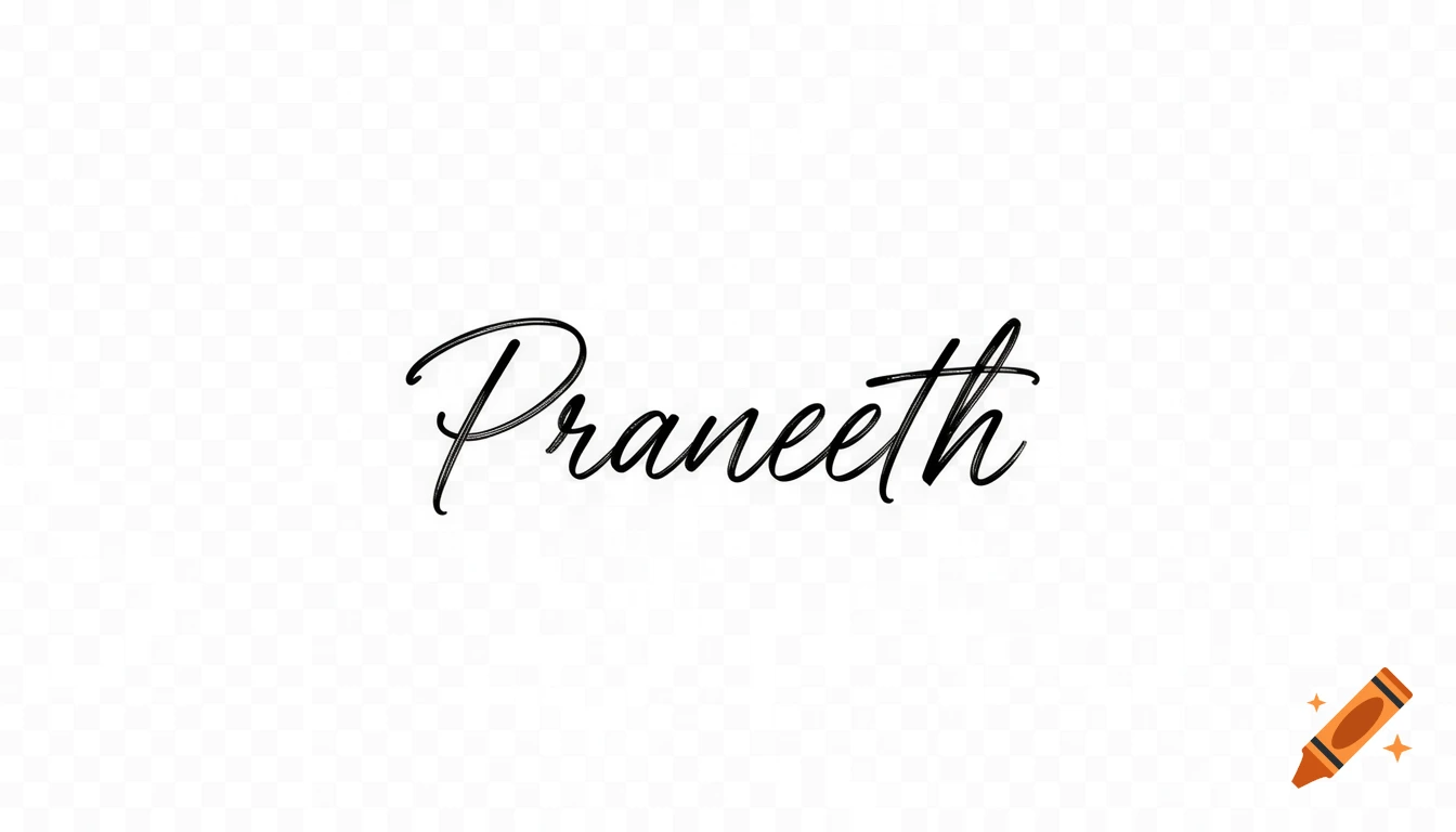 Elegant cursive calligraphy of the name Praneeth in black ink on a white background.