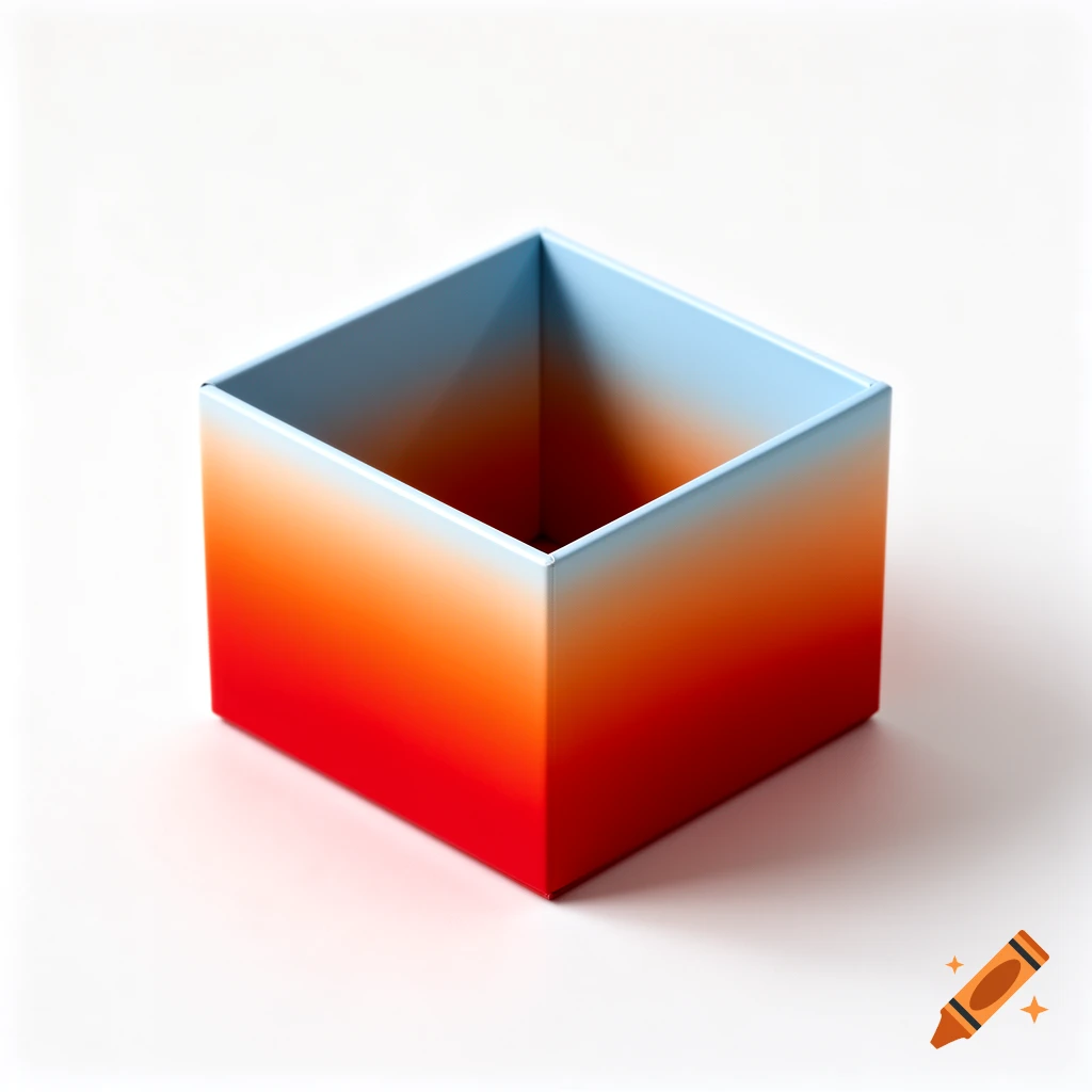 A square box with a gradient color from red on the bottom to orange in the middle and light blue on the top, on a white background.