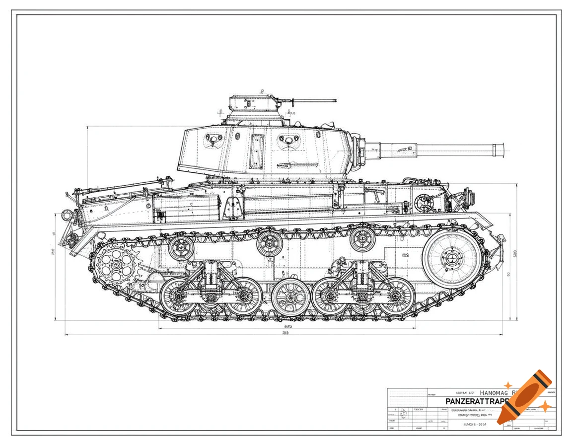 A detailed blueprint of a German WWII Panzerattrappe (tank dummy) based on a Hanomag RL 20 chassis, with black lines on a white background.
