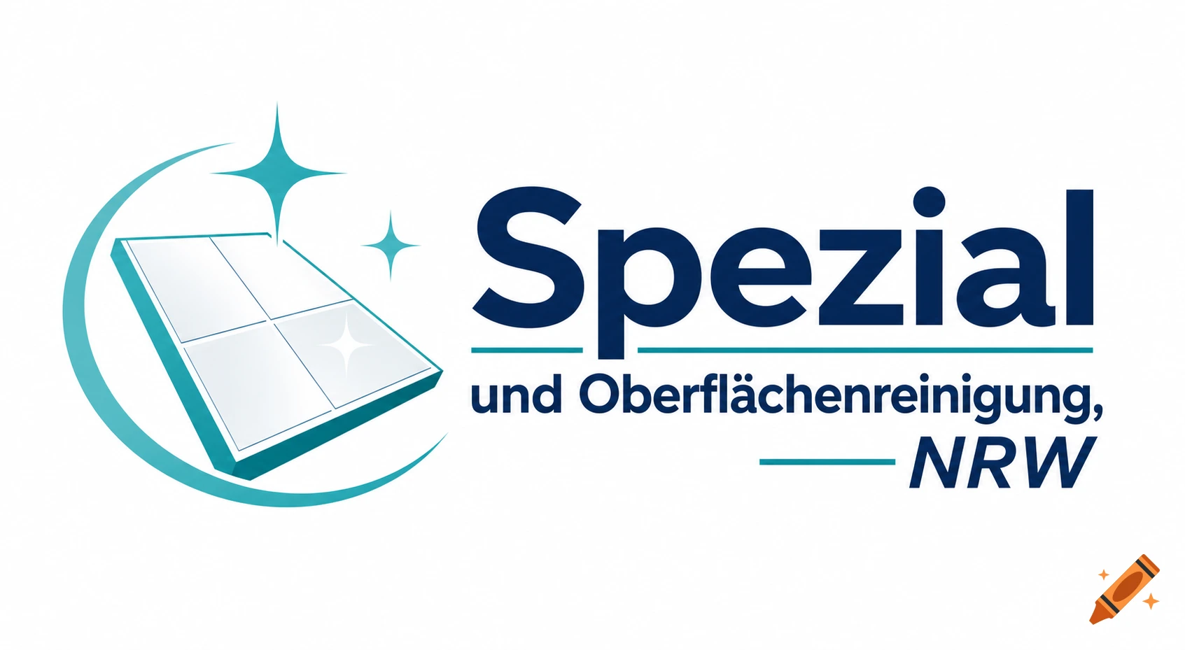 Blue and white logo for 'Spezial und Oberflächenreinigung, NRW' with a stylized sparkling window pane graphic.
