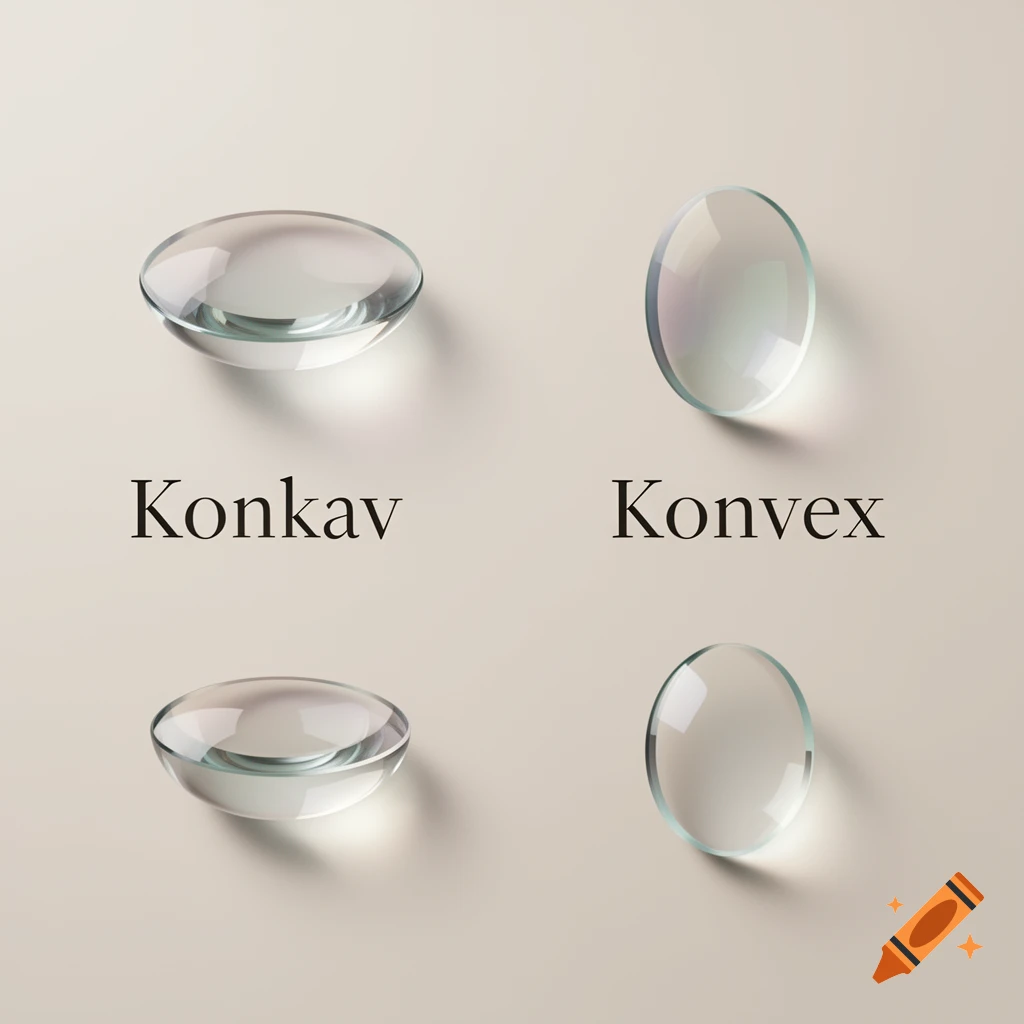 Diagram illustrating two pairs of transparent concave and convex lenses, labeled 'Konkav' and 'Konvex' in German.
