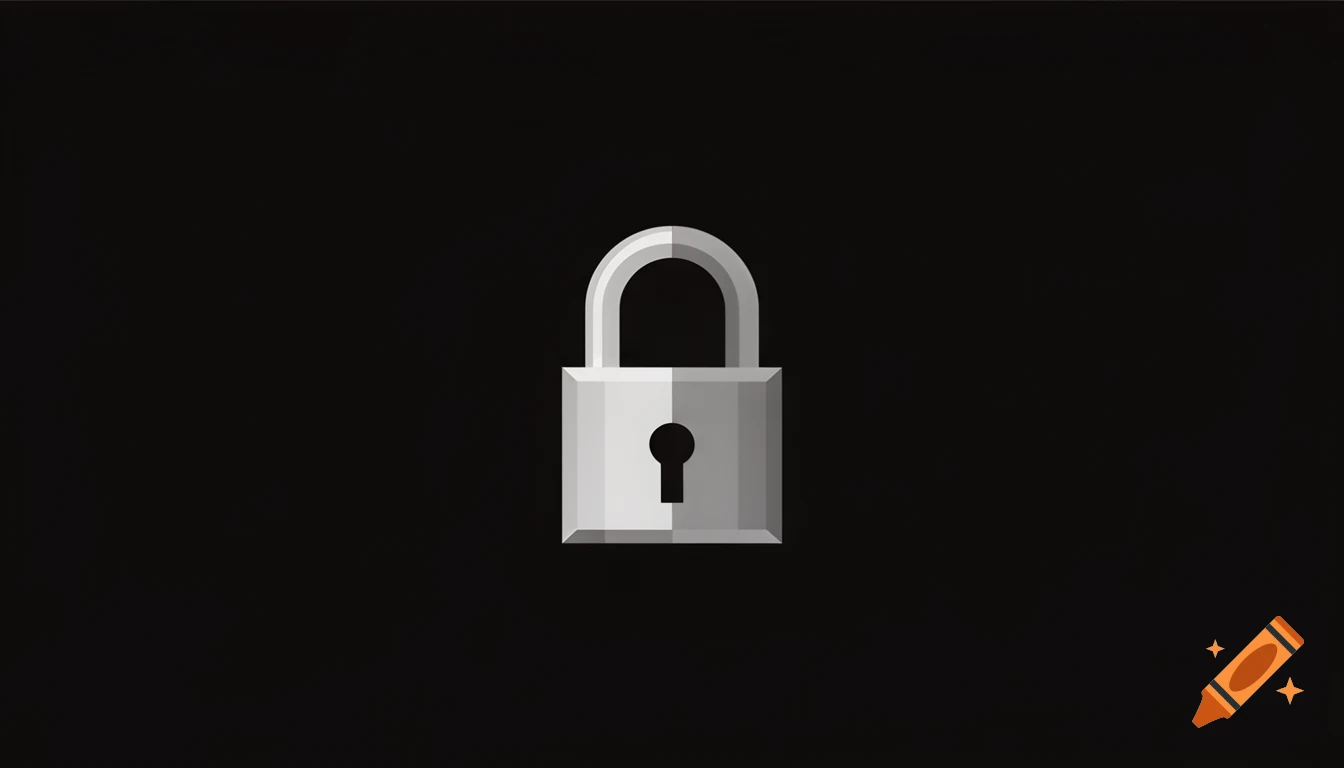 A silver padlock with a keyhole centered on a plain black background, in a 2D illustration style.