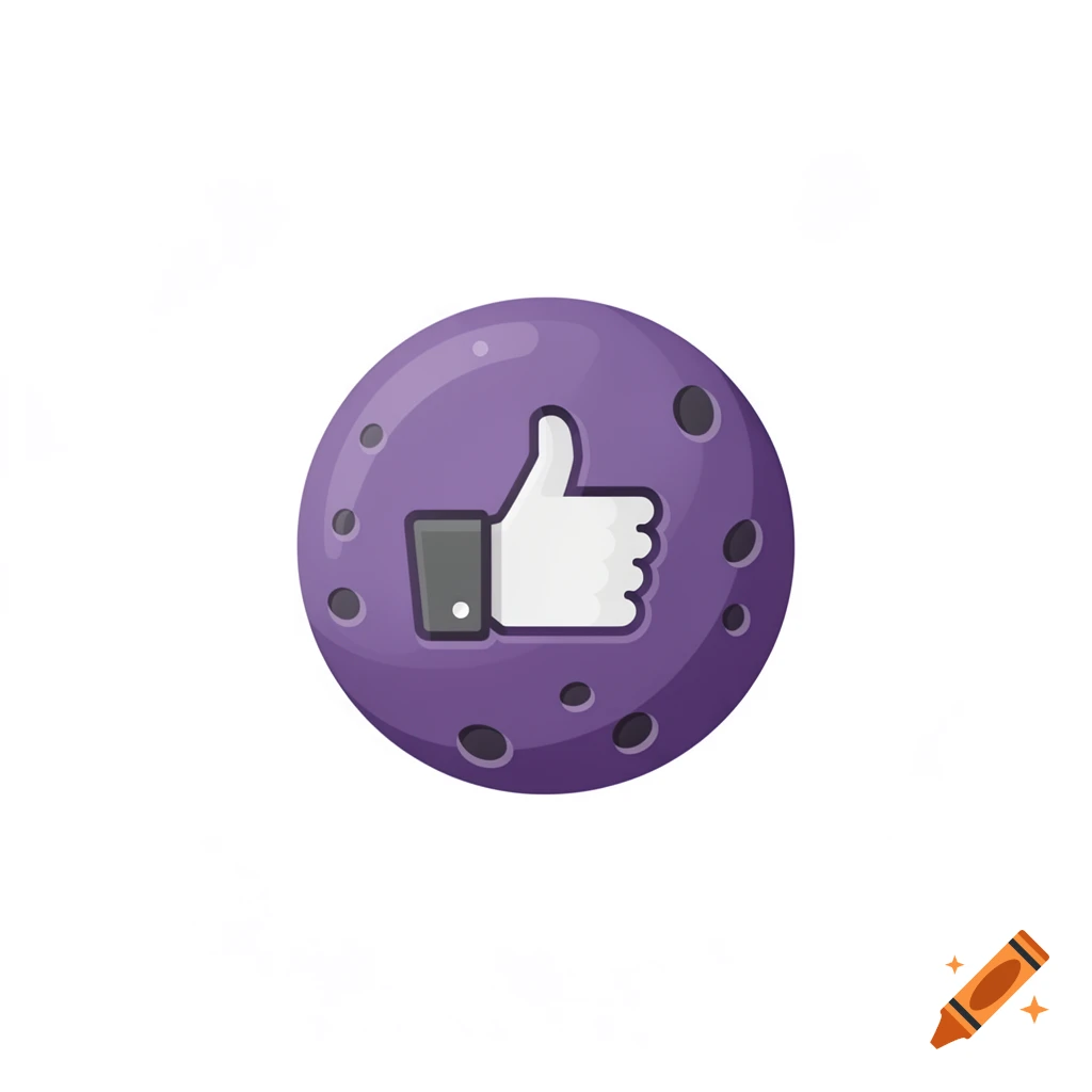 A cartoon icon of a purple, cratered sphere featuring a white thumbs-up gesture.