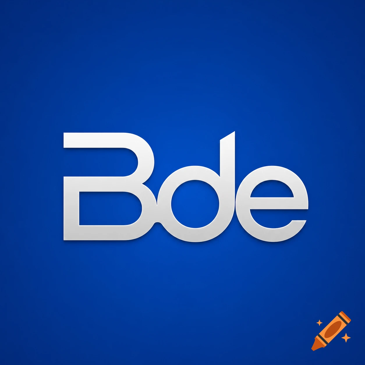 Stylized white text 'Bde' with a subtle shadow effect on a solid blue background.