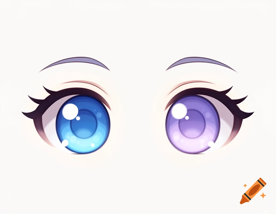 A pair of stylized anime eyes, one blue and one purple, with subtle shading and highlights.