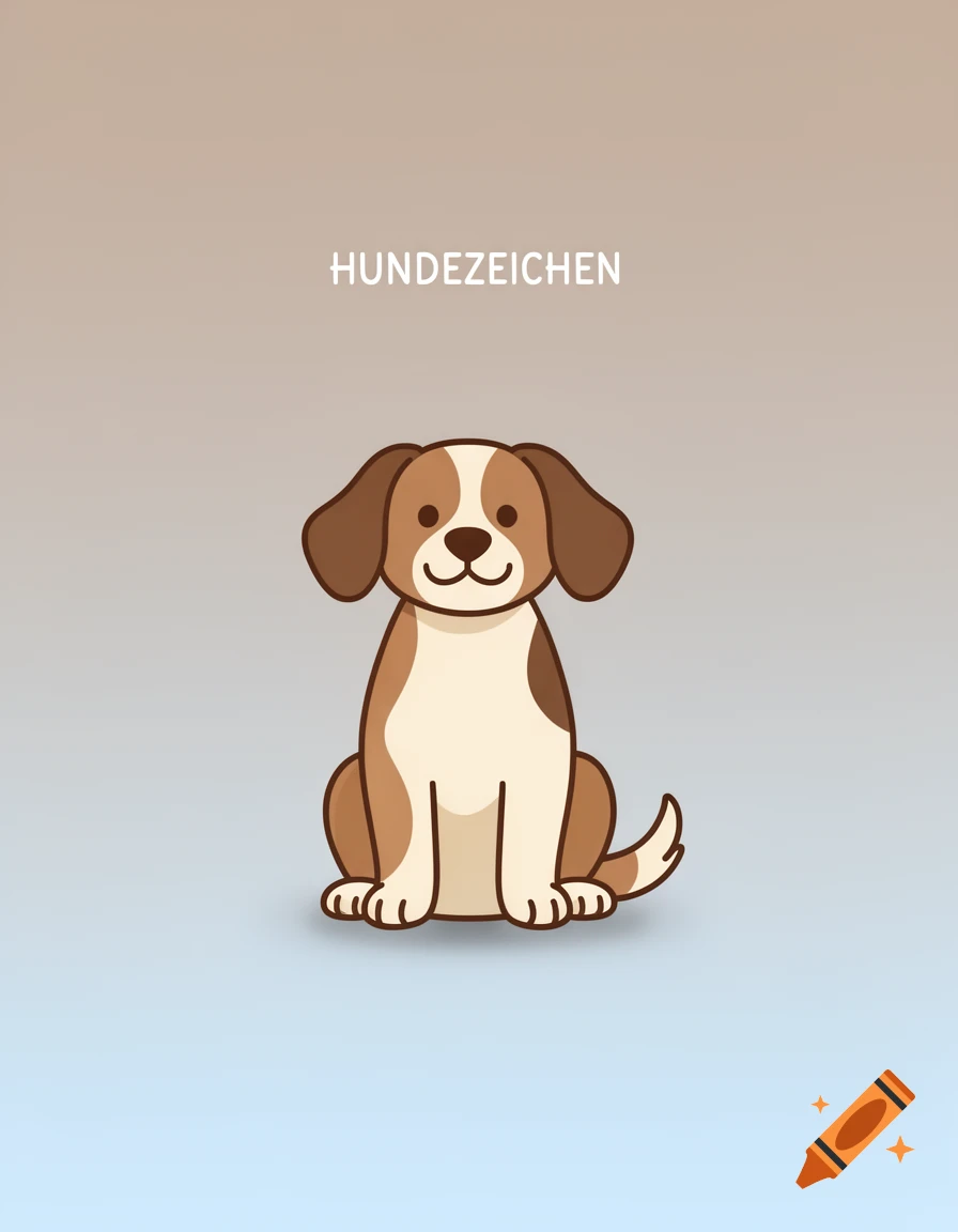 Cartoon illustration of a brown and white dog sitting with the German word 'HUNDEZEICHEN' above it on a gradient background.