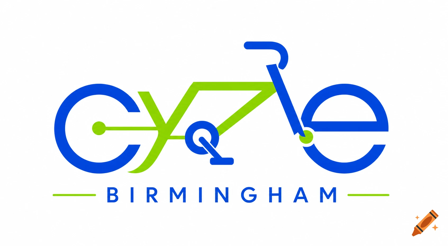 Logo for 'Cycle Birmingham' with the word 'CYCLE' forming a stylized green and blue bicycle, and 'BIRMINGHAM' written below.