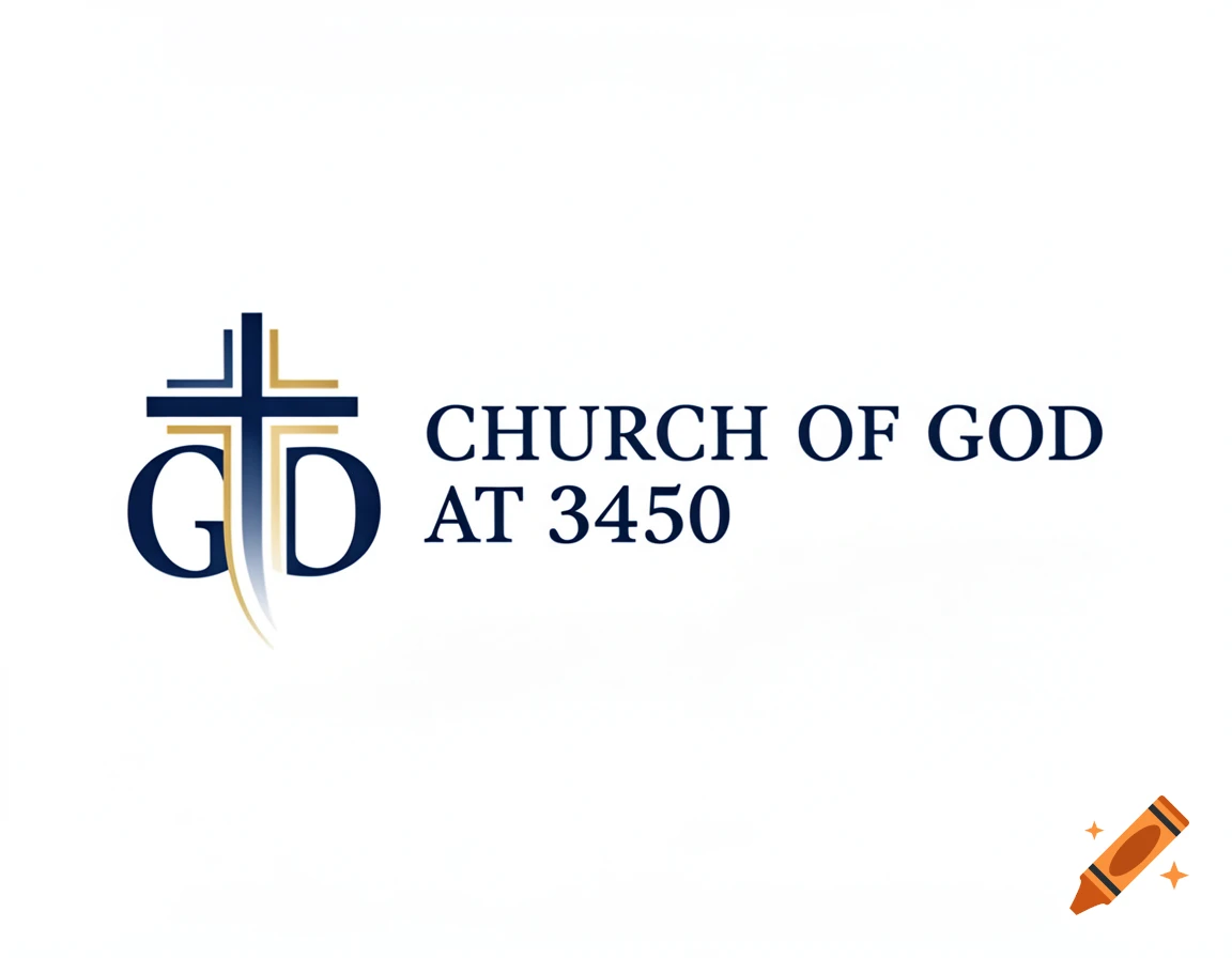 Logo for Church of God at 3450, featuring a blue and gold cross with integrated 'GD' initials on a white background.