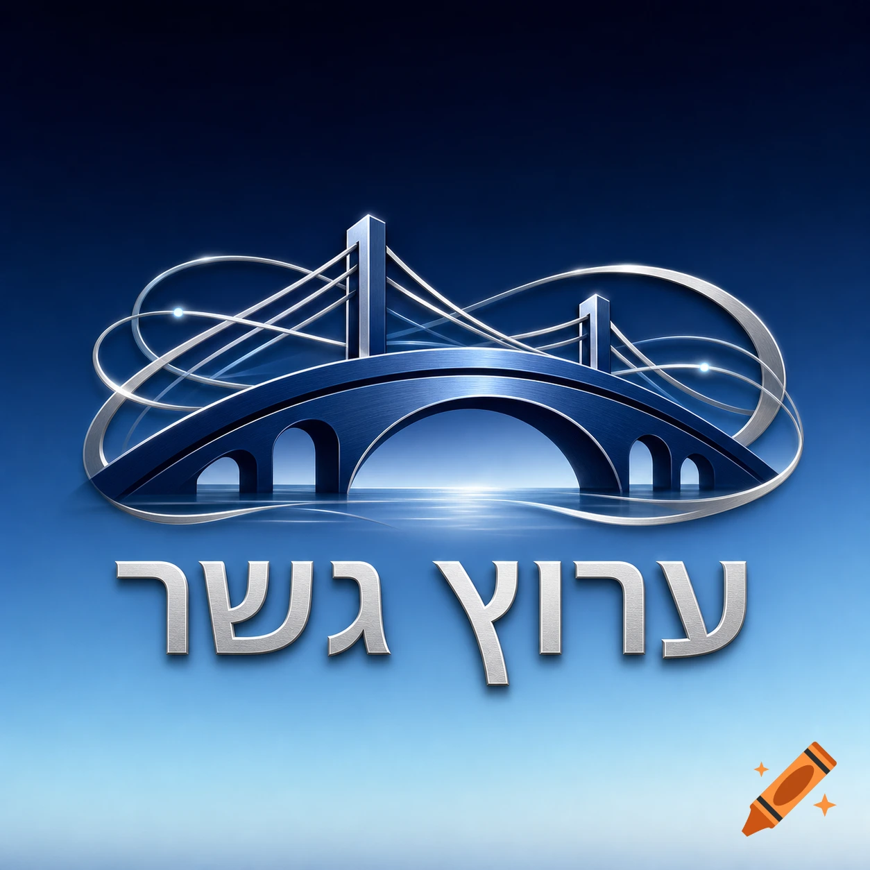 A stylized metallic blue and silver bridge logo with glowing accents, against a blue gradient background, with Hebrew text 'ערוץ גשר' below.