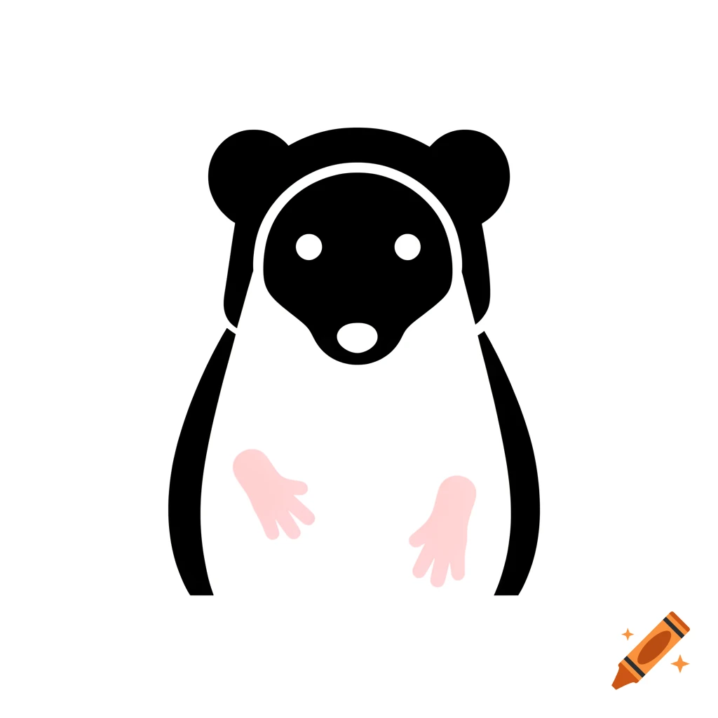 Minimalist black and white hooded rat vector icon with pink paws.