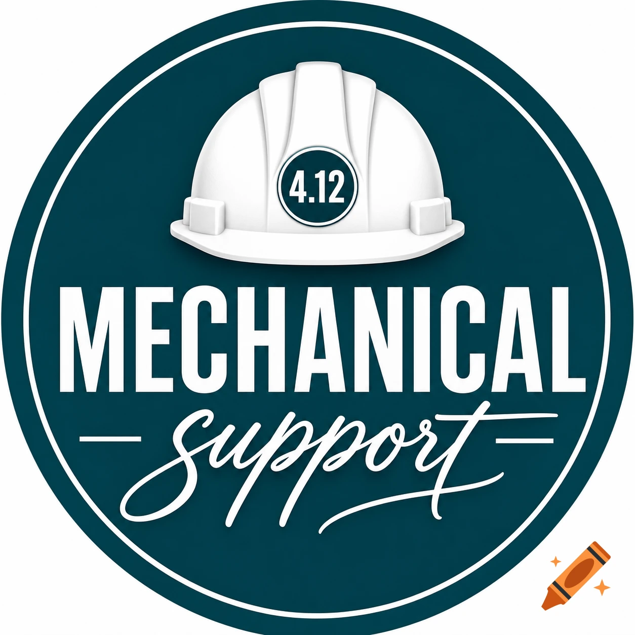 Round blue and white logo with a hardhat featuring '4.12', and text 'MECHANICAL SUPPORT'.