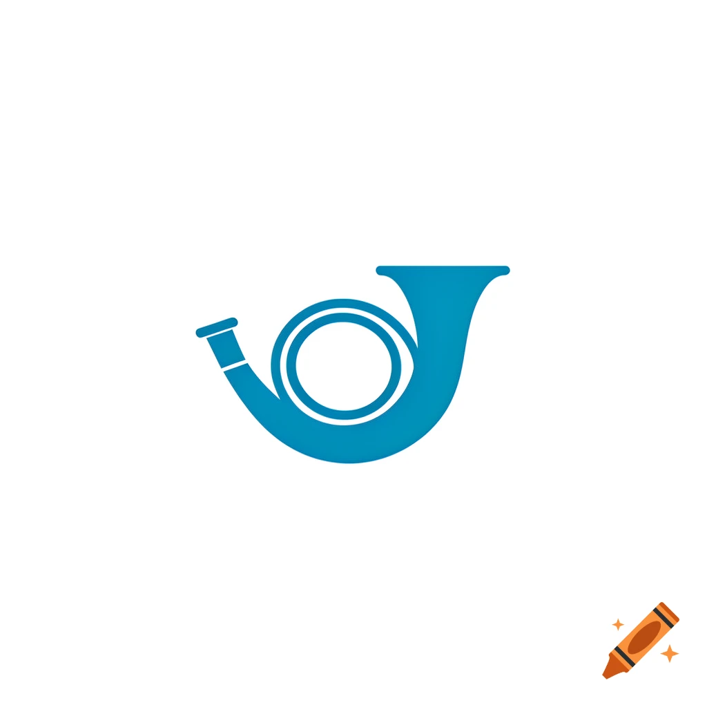 A minimalist flat vector icon of a blue medieval hunting horn on a plain white background.