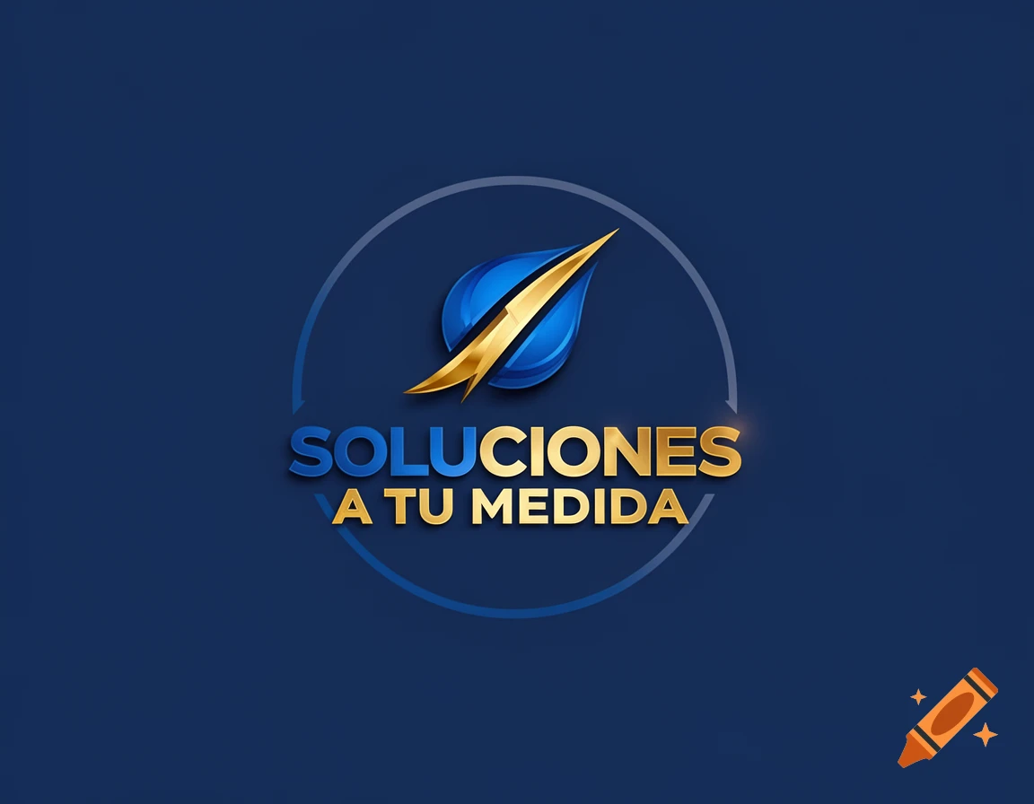 Corporate logo with a blue liquid drop and golden swoosh inside a circle, above the text 'SOLUCIONES A TU MEDIDA' in blue and gold.