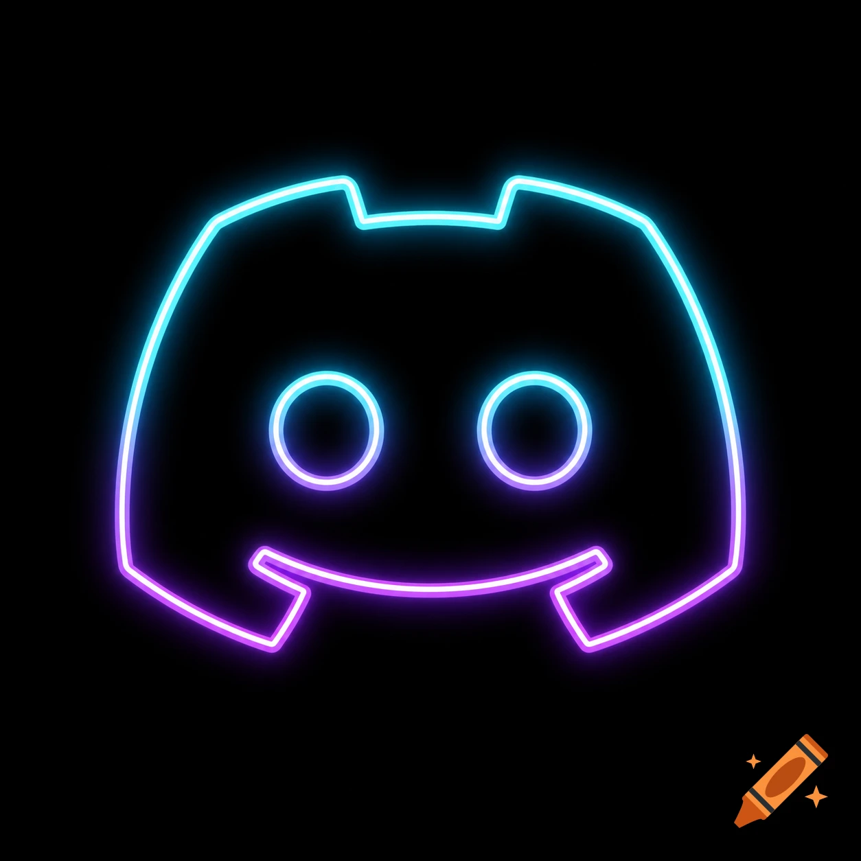 Neon outline of the Discord logo, glowing blue and purple on a black background.
