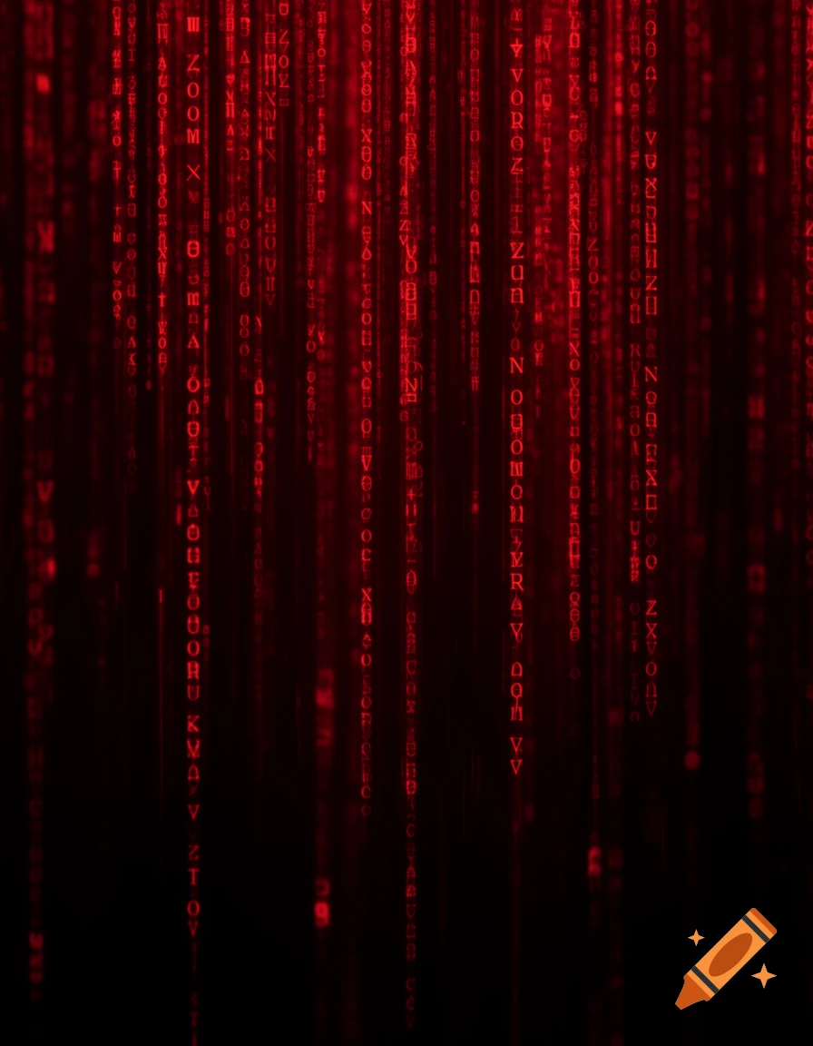 Red digital rain code, similar to The Matrix, falling down a dark background, in a portrait orientation.