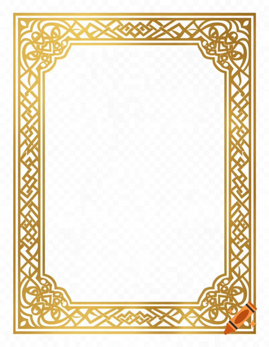An ornate golden frame with intricate knotwork and decorative flourishes on a transparent background.