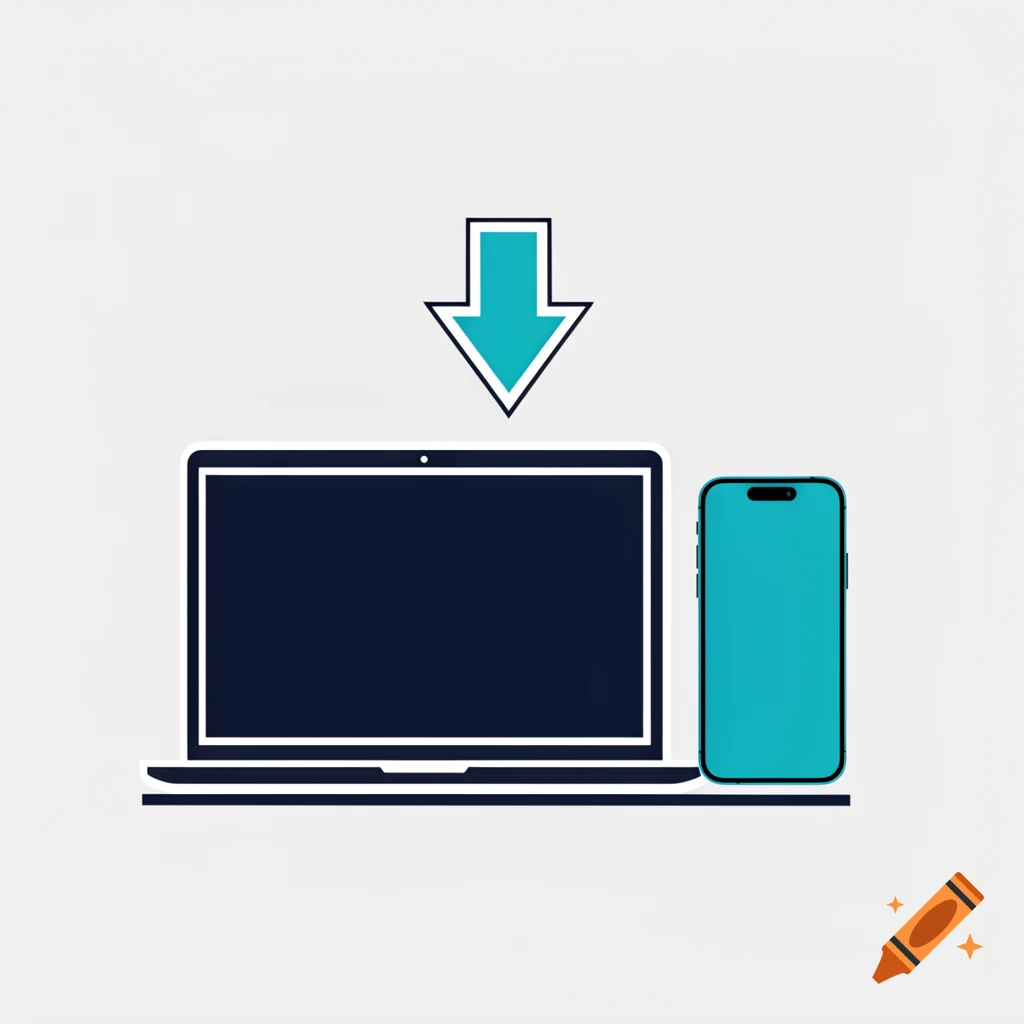 A simple illustration showing a laptop and a smartphone with a download arrow pointing to the laptop.