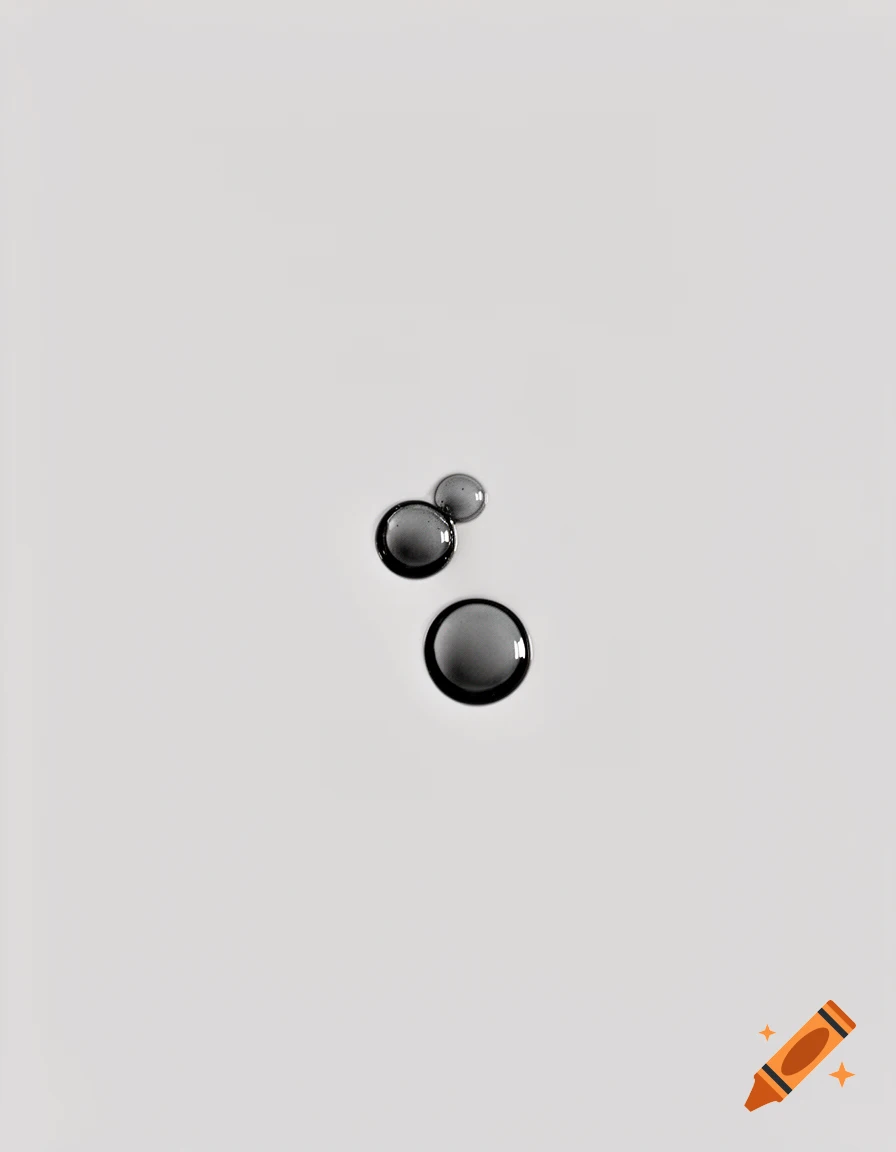 Three dark, reflective liquid droplets on a plain white background.