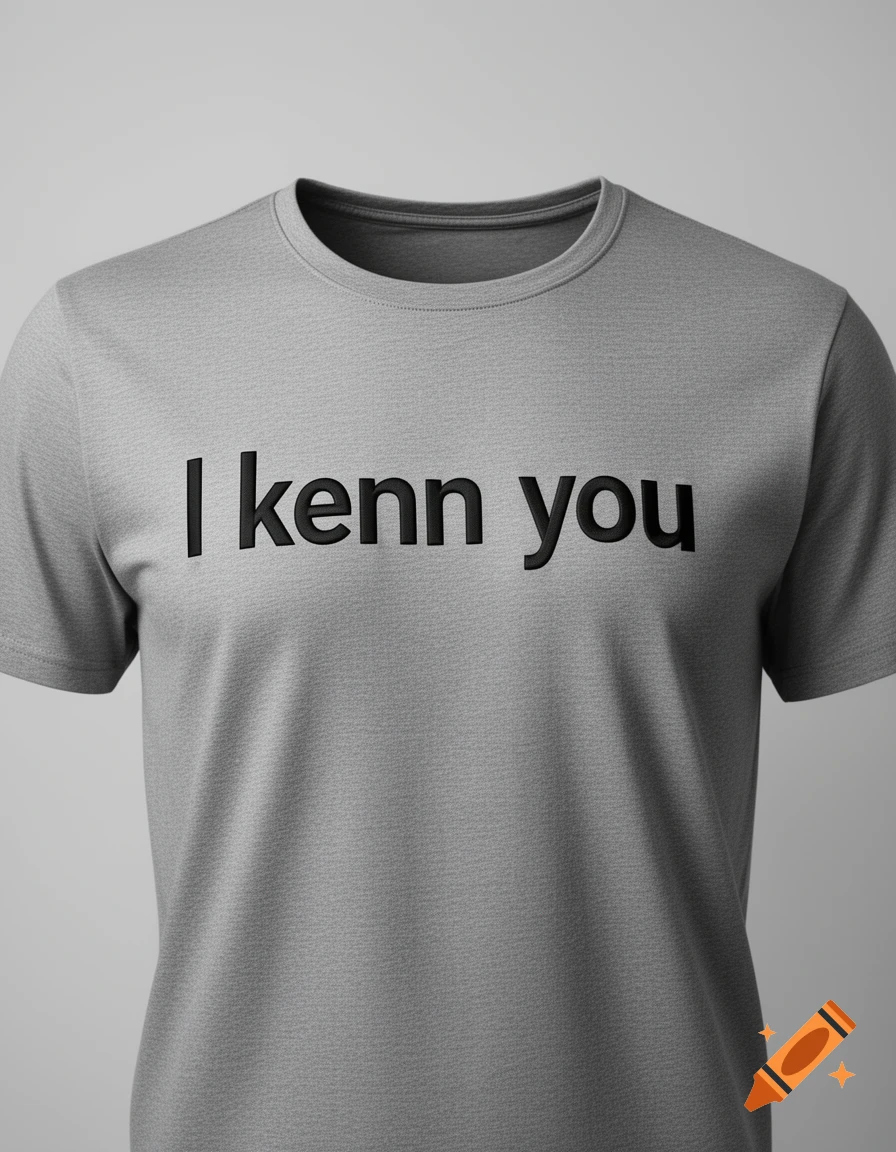 A grey t-shirt with the text 'I kenn you' printed in black on the front.