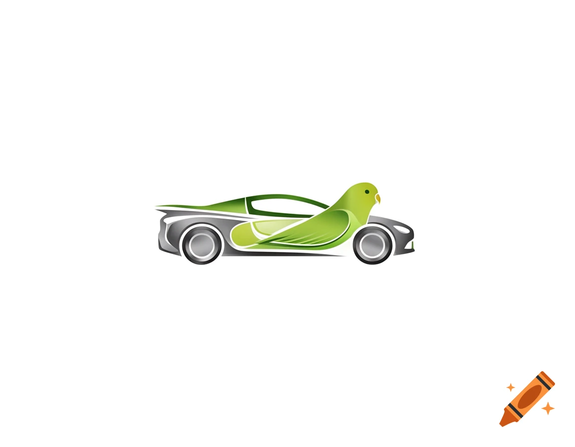 Stylized green and silver logo of a sports car blended with a parrot or budgie, on a white background.