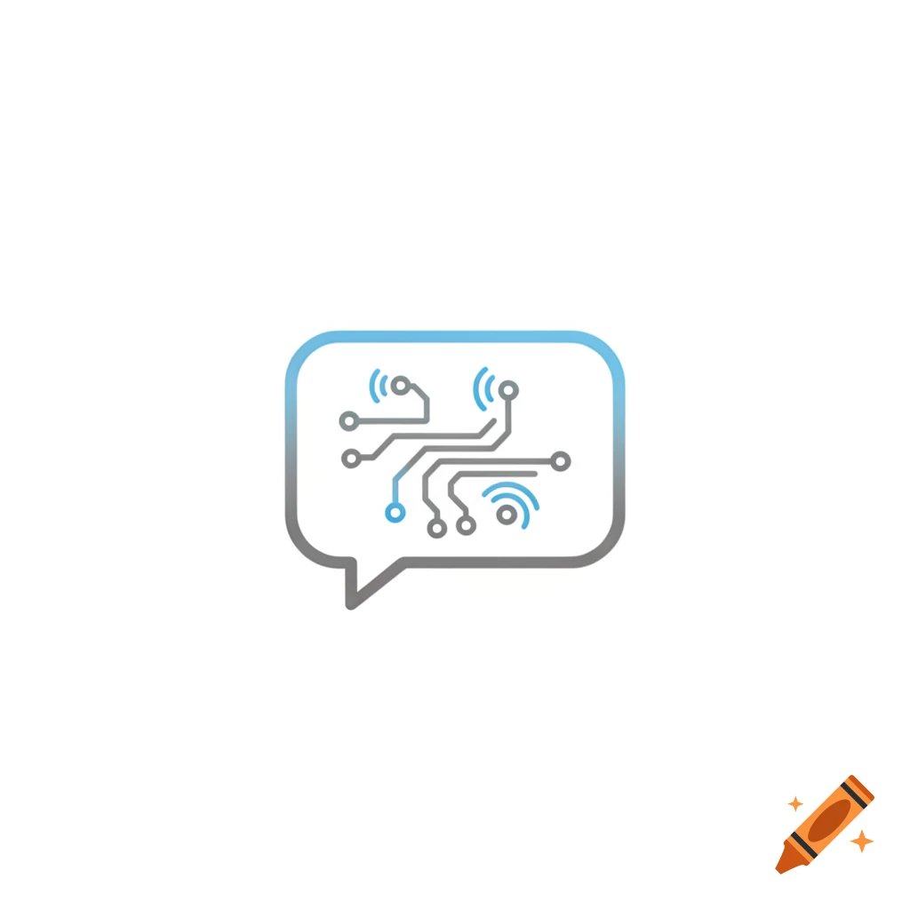 A blue and gray icon depicting a circuit board with signal waves inside a speech bubble.