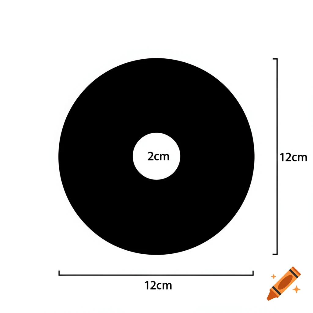 A black circle with a white 2cm diameter inner circle, both measuring 12cm in total diameter.