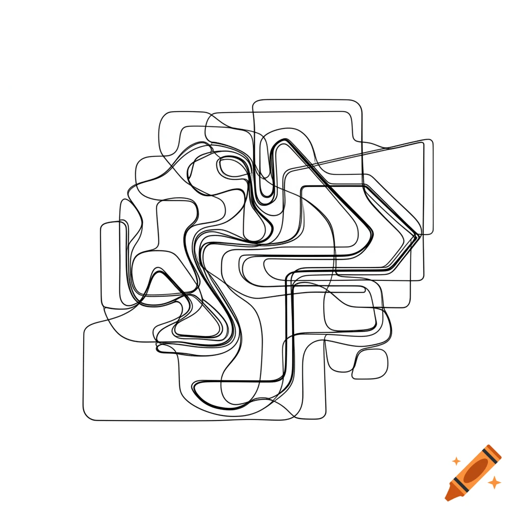 An abstract drawing of overlapping black lines and rounded rectangular shapes on a white background.