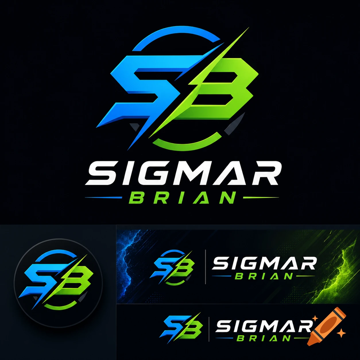 A modern logo featuring stylized blue 'S' and green 'B' letters within a circular design, with 'SIGMAR BRIAN' text below.