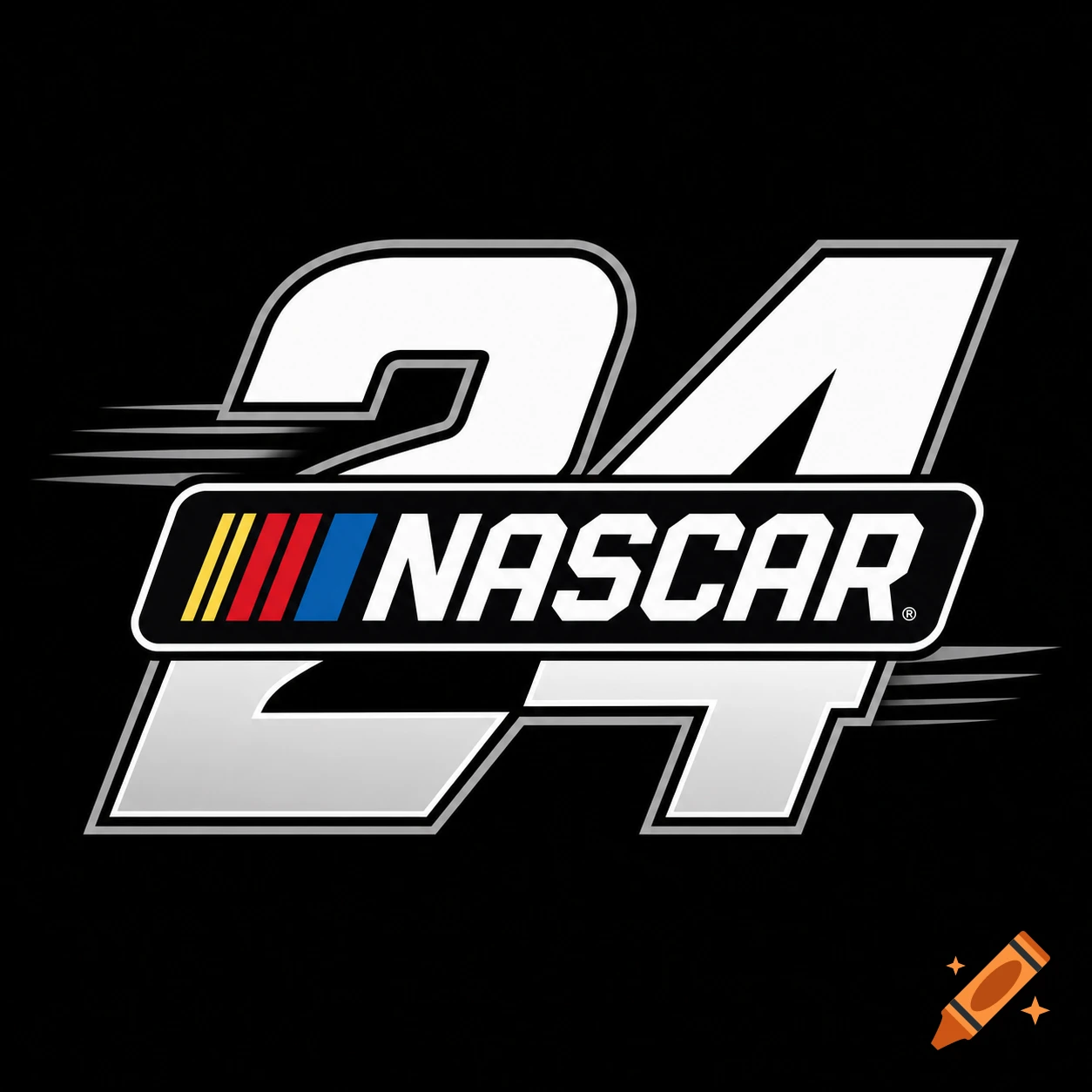 NASCAR logo featuring a large white and silver number 24 with the multicolored NASCAR text badge on a black background.
