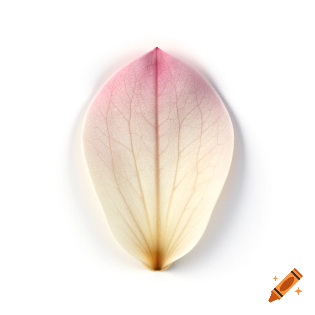 A single, isolated pink and cream flower petal with intricate venation, centered on a pure white background.