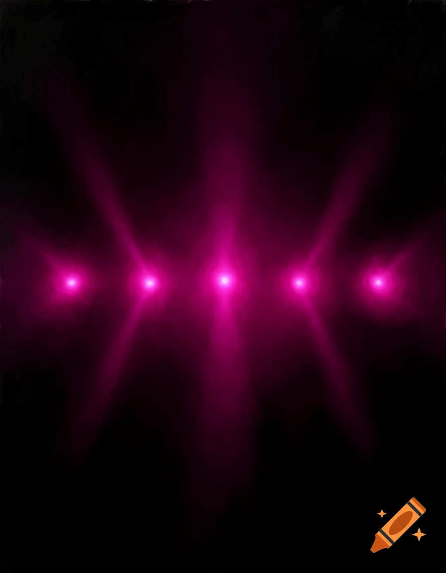Five bright fuchsia lights shine upward and outward against a stark black background, creating an electric atmosphere.