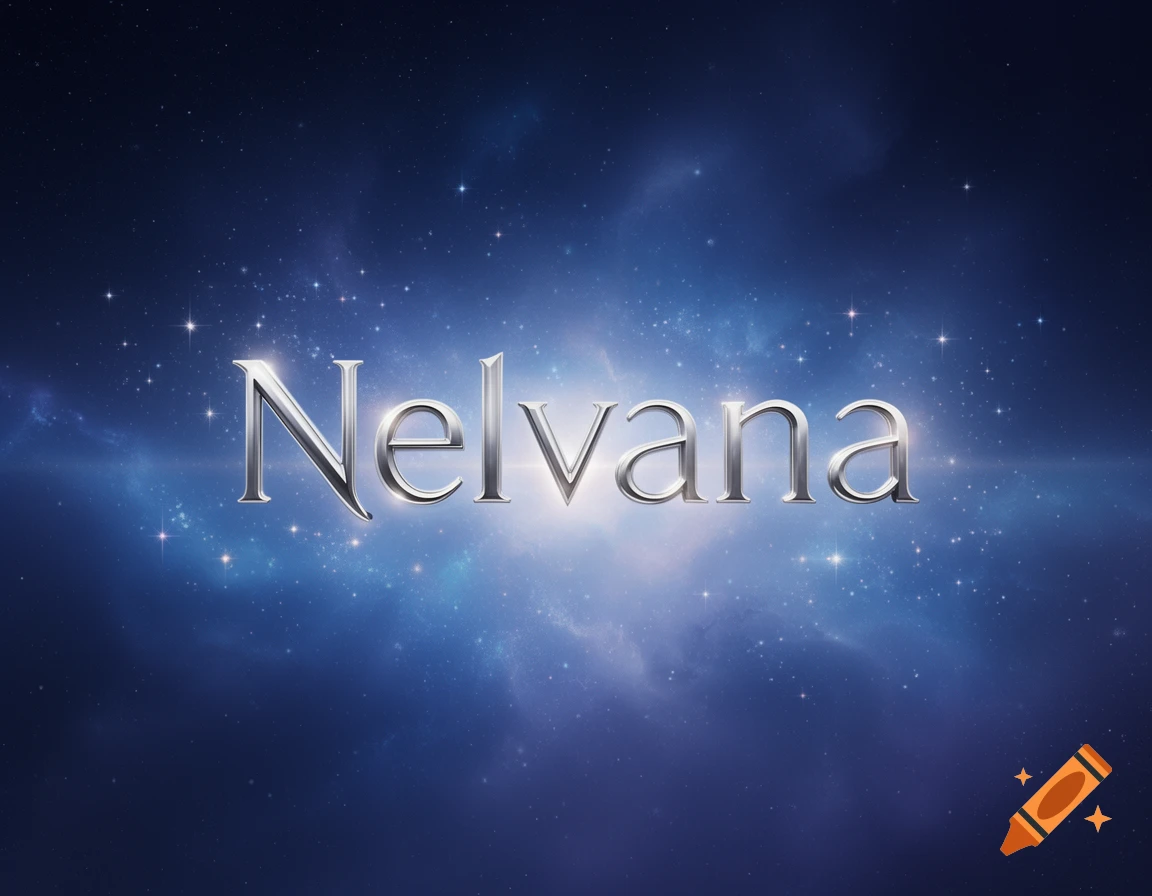 Silver 'Nelvana' text with a metallic shine against a starry blue nebula sky.