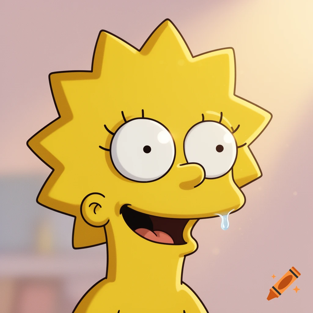A cartoon close-up of Lisa Simpson from The Simpsons, smiling with a drop of drool.