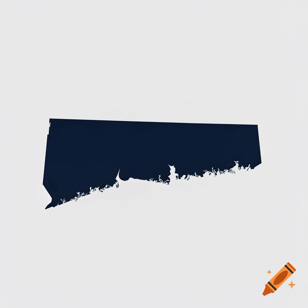 Dark blue outline map of the state of Connecticut on a light gray background.