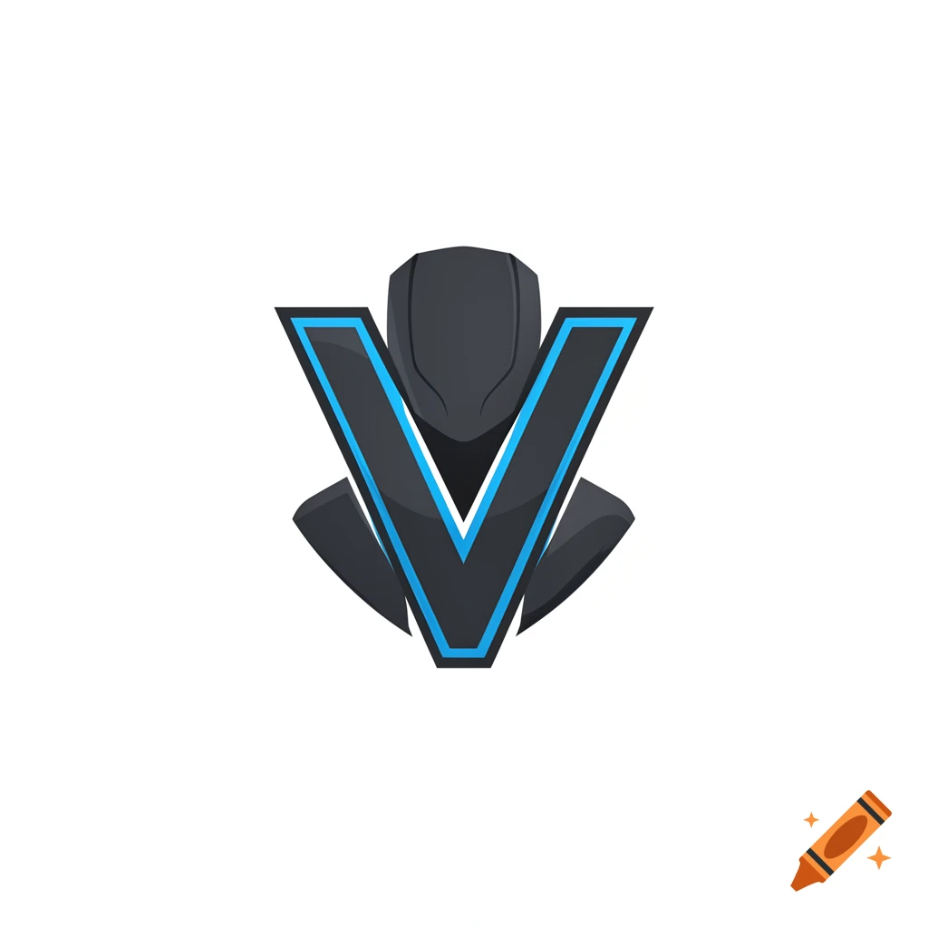 Stylized dark letter V with blue outline in front of an abstract avatar silhouette logo.