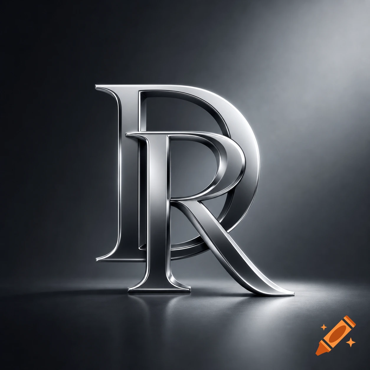 Sleek, intertwined 3D metallic letters D and R on a dark background.