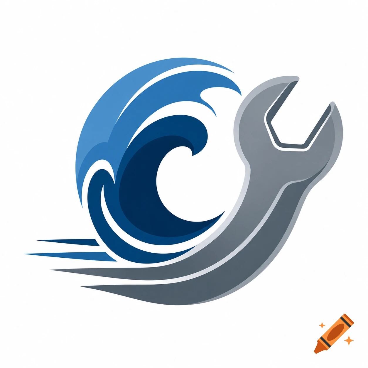 A logo featuring a stylized blue wave combined with a gray wrench in a vector art style.