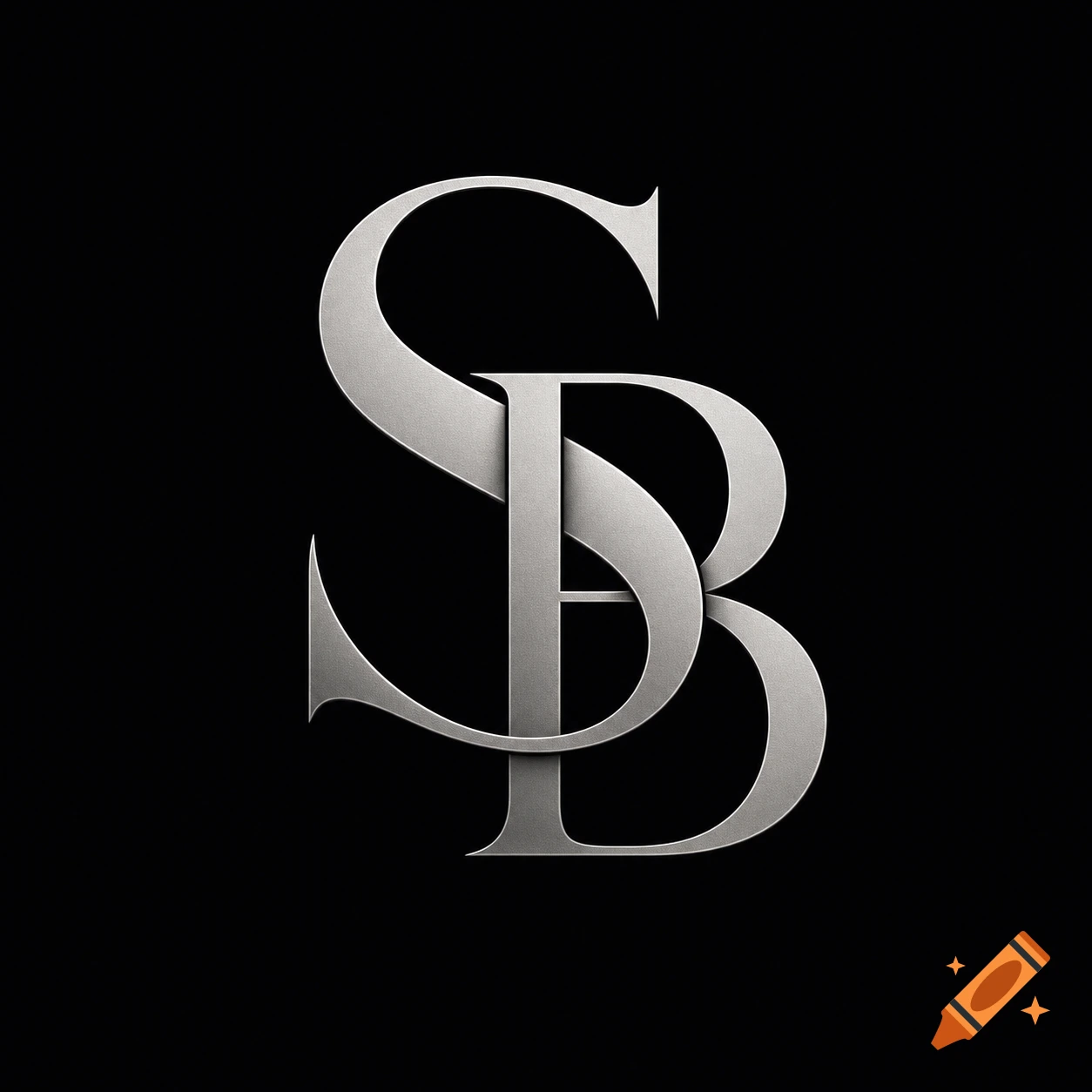 Elegant silver metallic letters 'S' and 'B' intricately interwoven on a black background, forming a monogram logo.
