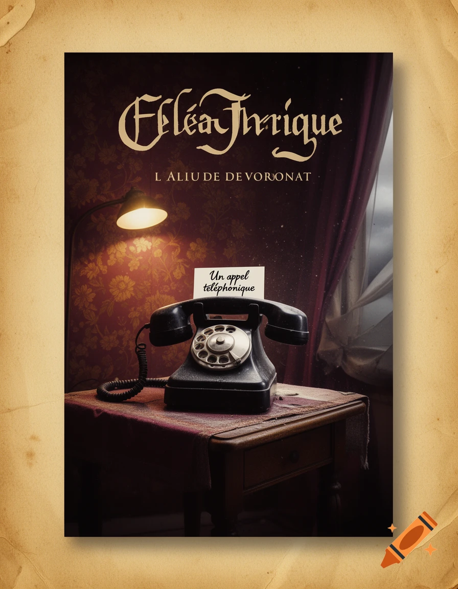 A book cover featuring a vintage rotary telephone on a dusty wooden table in a dimly lit room with patterned wallpaper, illuminated by a table lamp. A note on the phone reads "Un appel téléphonique" (A phone call).