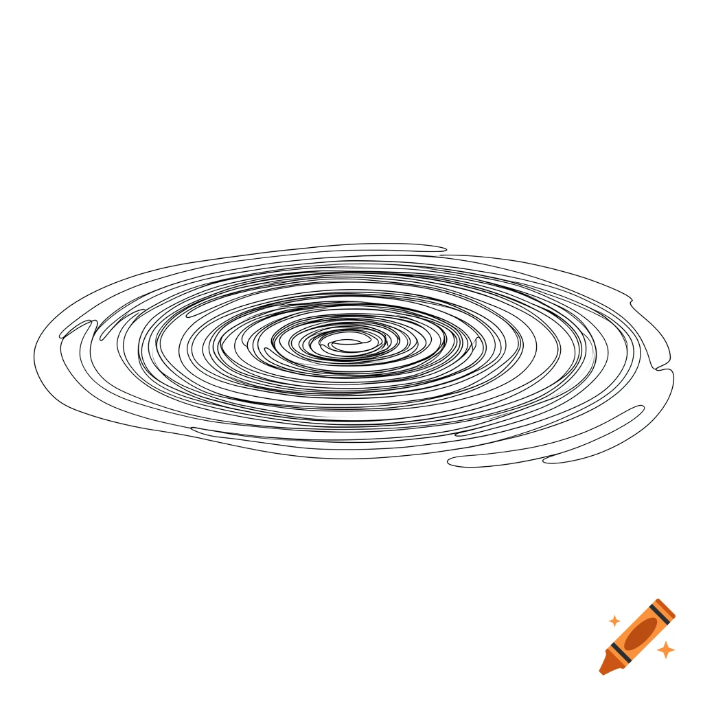 Black and white continuous line art depicting a ripple in water.