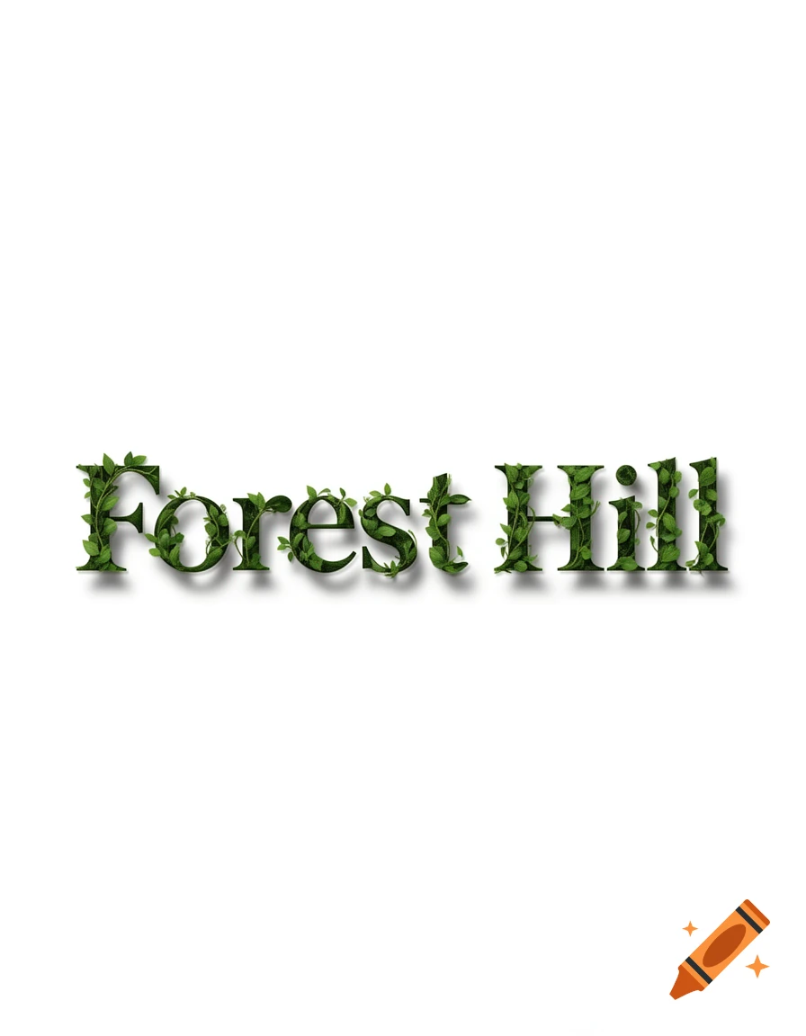 The words 'Forest Hill' rendered in green leaves against a white background.