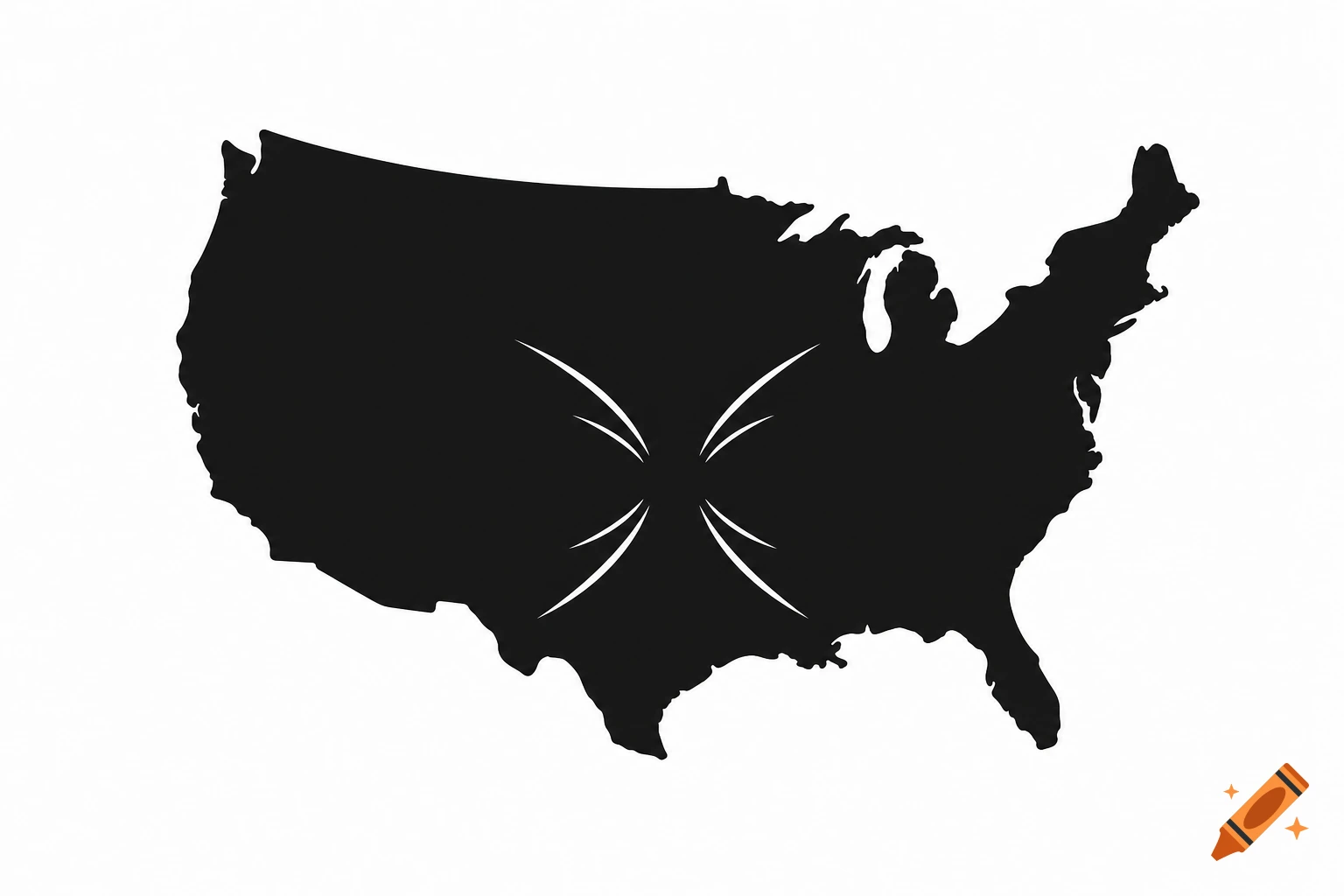 Black silhouette icon of the USA map with a white stylized sucking mouth design in the center.
