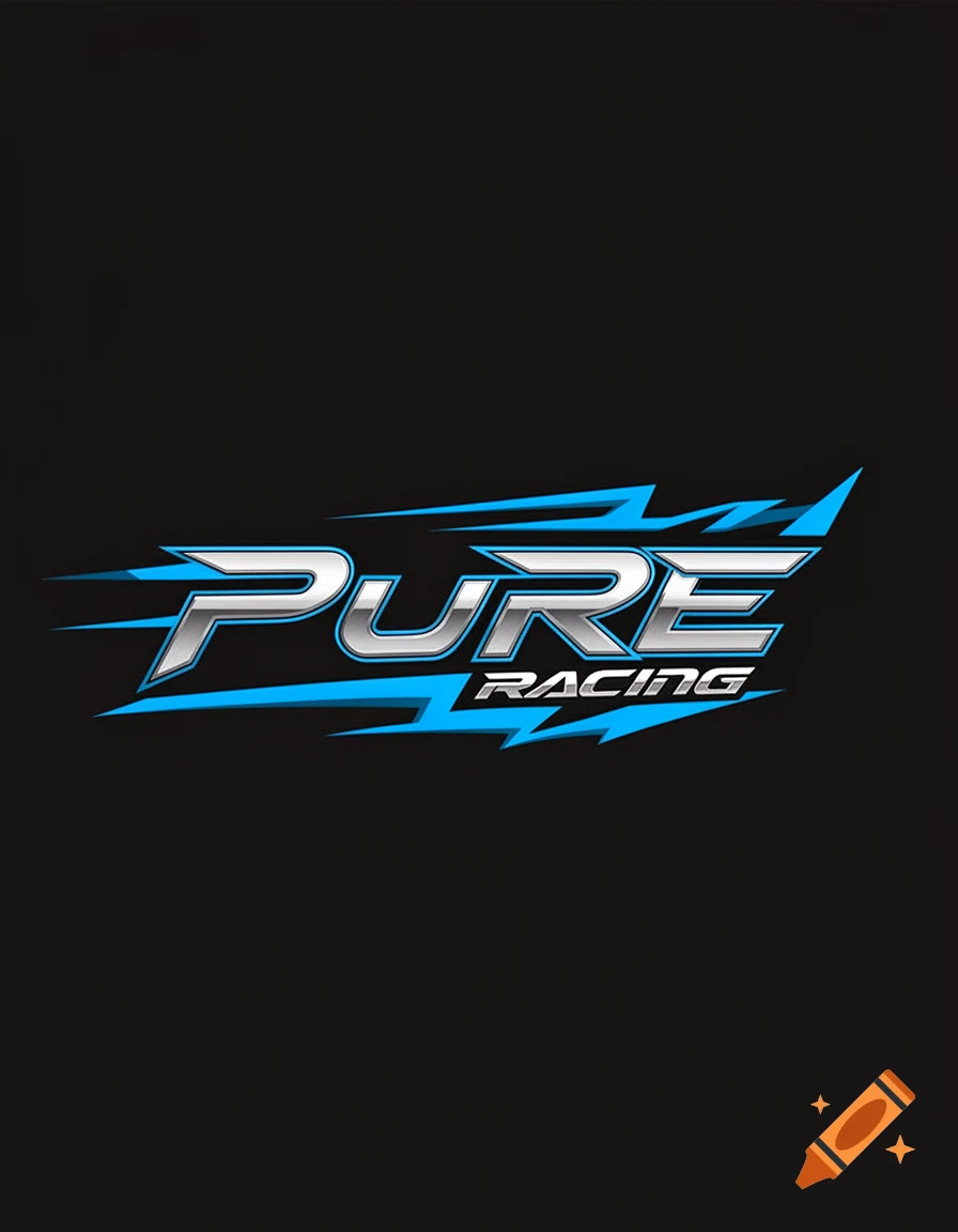 A metallic silver and blue logo on a black background reads 'PURE RACING' with speed lines.