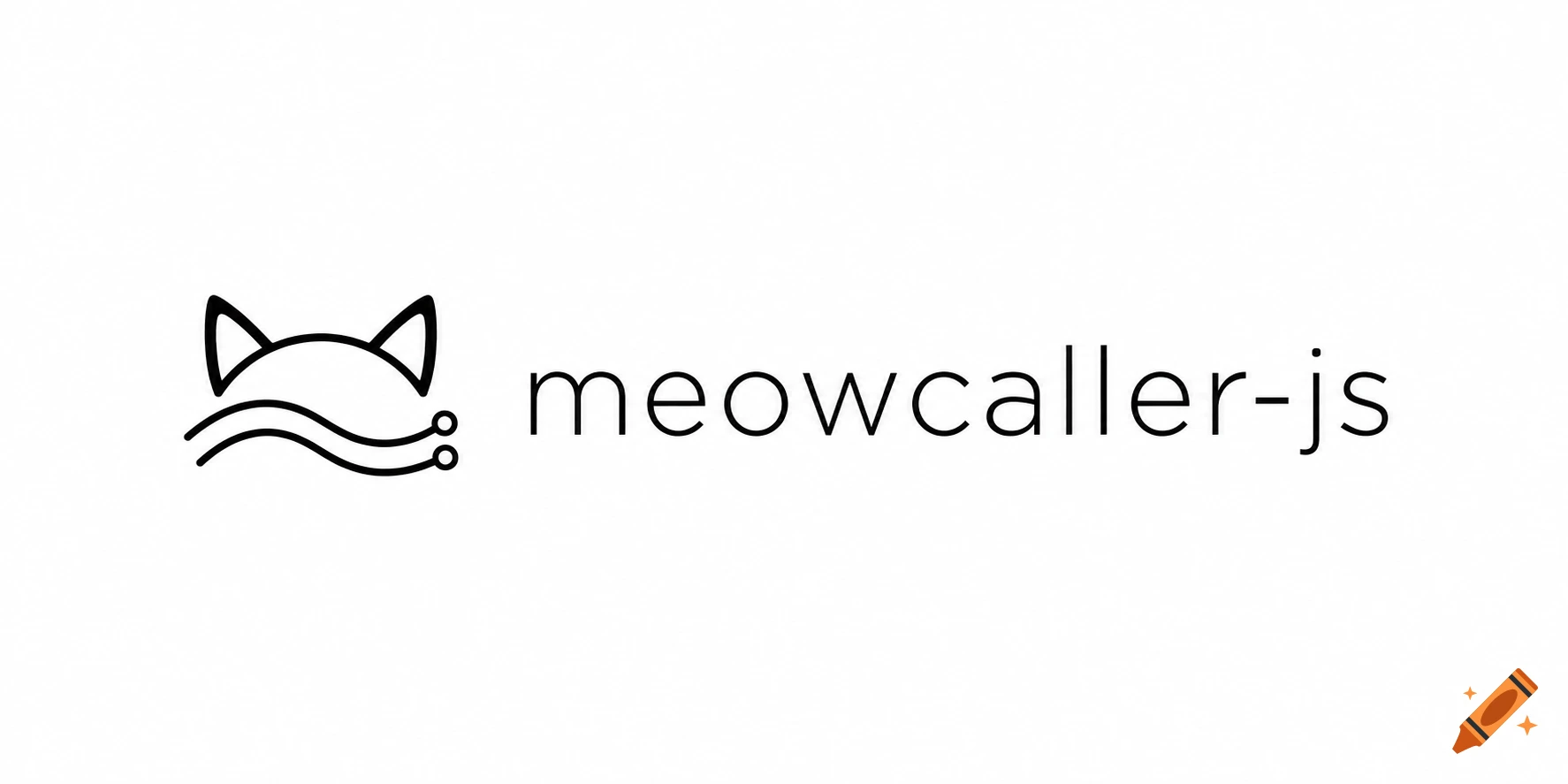 Minimalist black and white logo with abstract cat ears and wave lines next to 'meowcaller-js' text on a white background.
