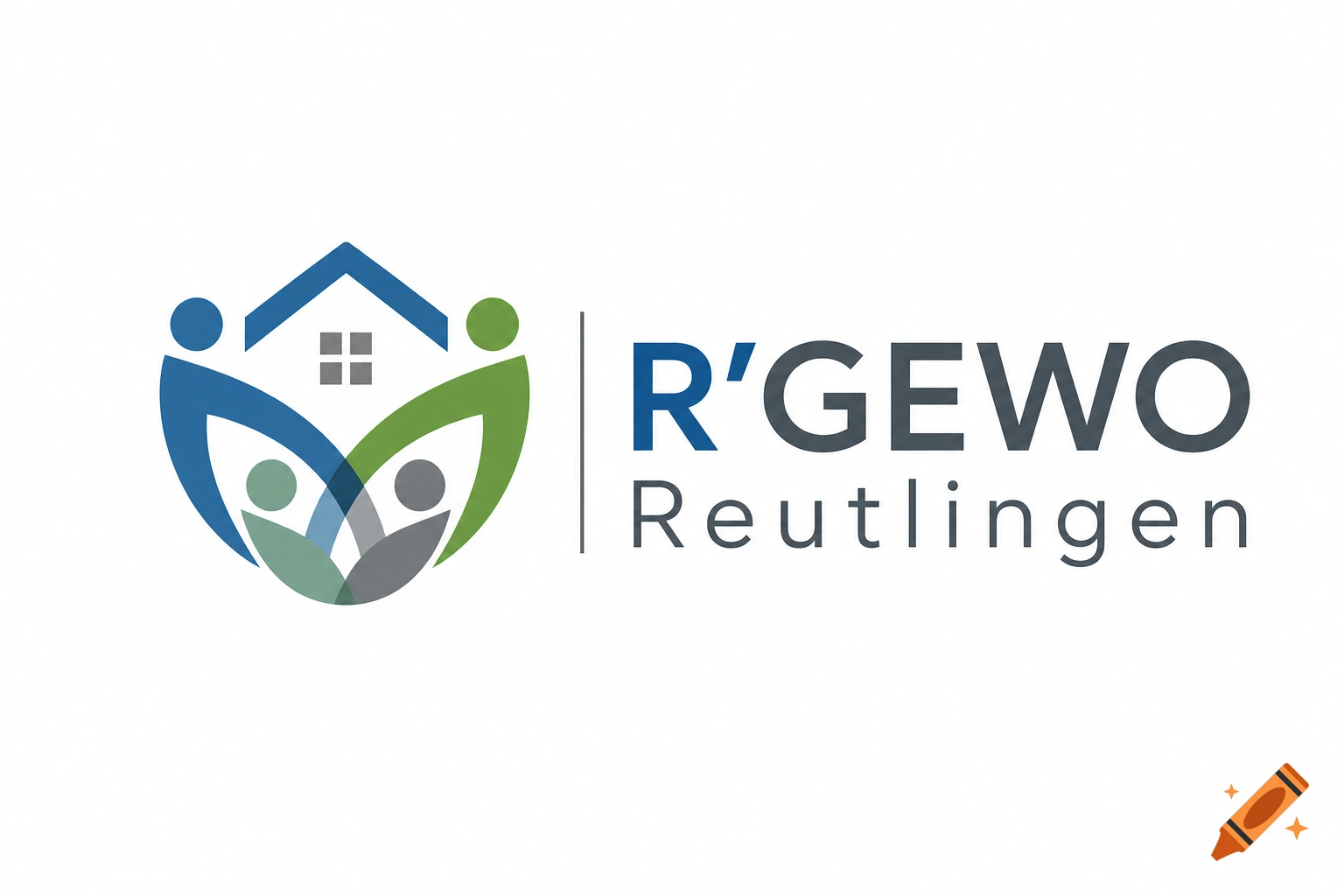 Logo with abstract blue and green figures around a house, with text 'R'GEWO Reutlingen'.